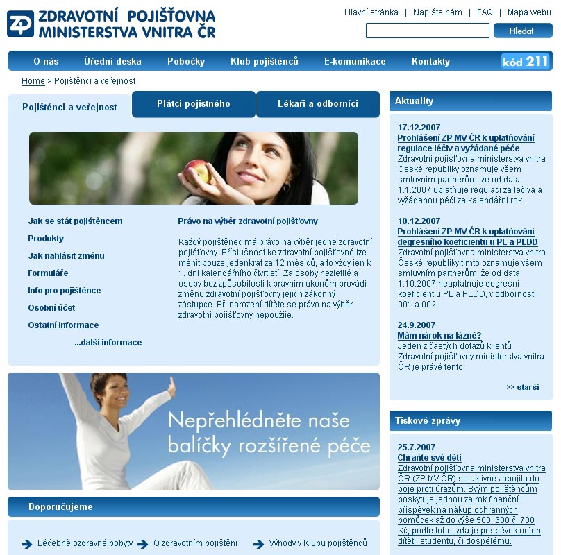 Nový web Zdravotní pojišťovny ministerstva vnitra ČR